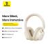 Baseus Bowie H1s Bluetooth Headset Foldable, Active Noise Cancelling Wireless Over-Ear Headphone, PX4 Waterproof, up to 100Hrs - White